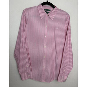 Lauren Ralph Lauren Women Pink White Striped Button Down Shirt Size XL
